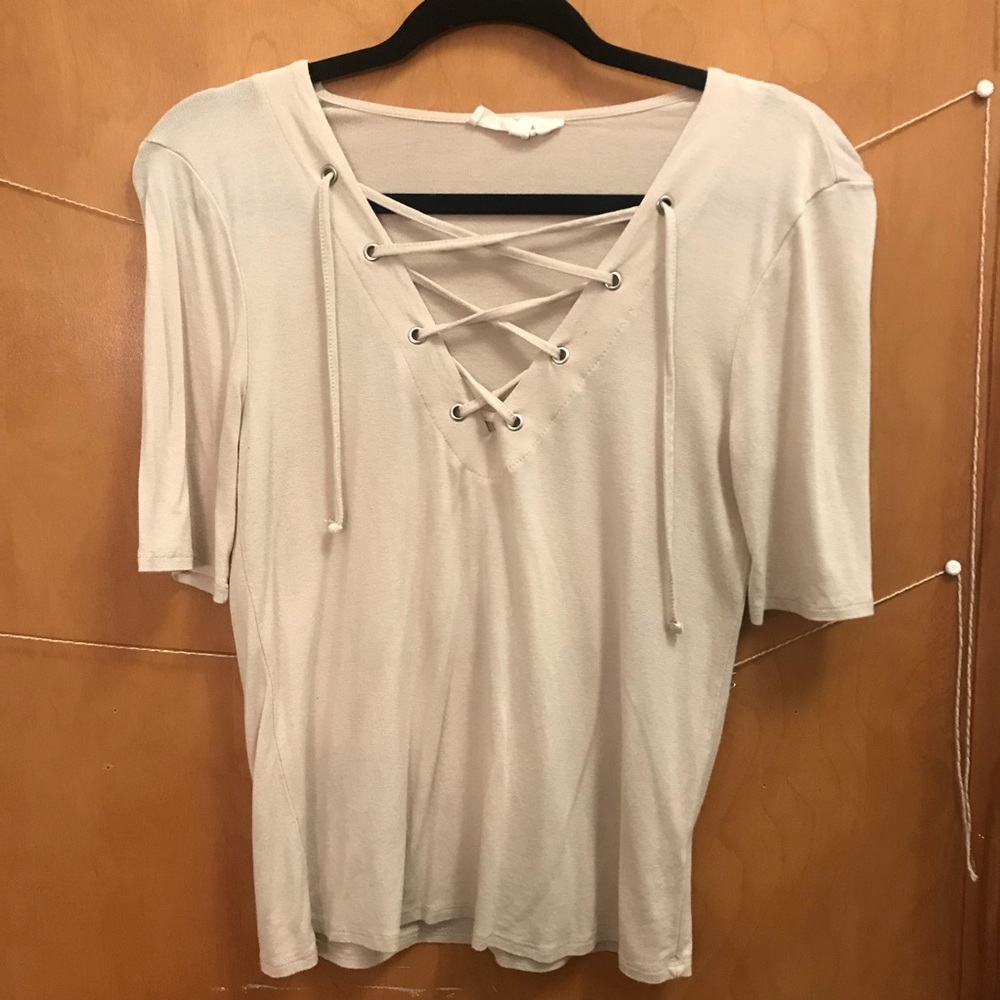 Cream lace up top